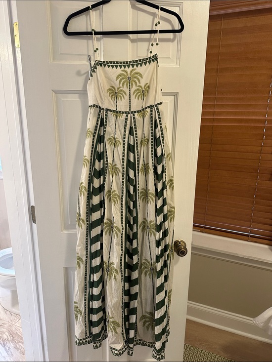 FARM Rio Dresses & Skirts - Farm Rio - Women’s Palm-Print Striped Maxi Dress in White and Green